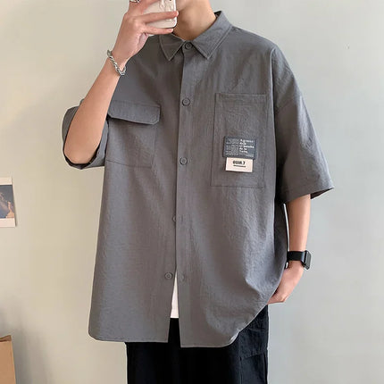 Summer Men Short Sleeve Shirts Japanese Casual Lapel Blouses High Street Multi-pocket Oversized Shirt Fashion Camisas De Hombre