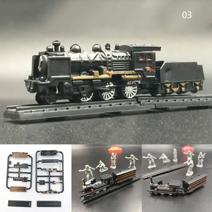 1/200 4D Steam Electric Locomotive Train Model 7cm Mini Plastic Building Kit Sand Table Assembly Toy For Children Gift