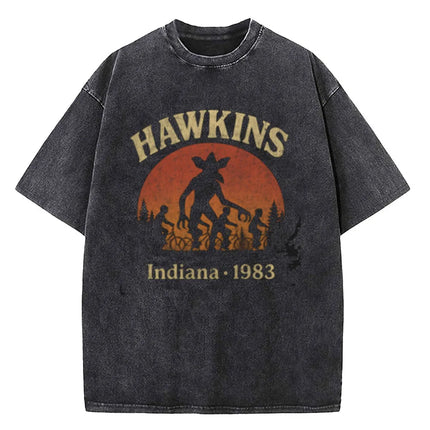 Demogorgon Hawkins Vintage Washed T Shirt Women Men Anime Cotton T Shirt Summer Harajuku Street Tops Clothing