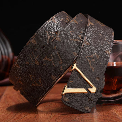 Luxury Plaid Leather Belt Men - Classic Business Smooth Buckle Waist Belt / Luxury Plaid Leather Belt Men - Business