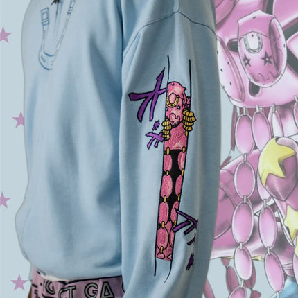 Y2K Anime JoJo Shahzad Clothing Joestar Style Zip Hoodies Men Light Blue Star Tusk Print Oversized Embroidery Couple Sweatshirt