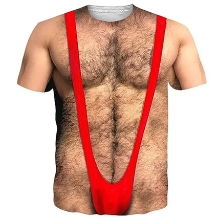 Funny Muscle Body 3D Printed T-shirt Mlae  Designer Clothes Streetwear Short Sleeve Top Tees Ugly Chest Hair T Shirt Clothing ﻿