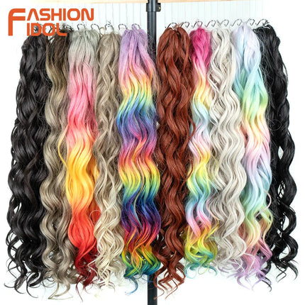 FASHION IDOL 24inch 300g Deep Wavy Crochet Hair Synthetic Twist Curly Hair Crochet Braids Ombre Rainbow Braiding Hair Extensions