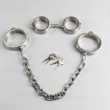 Stainless Steel Detachable Buckle Chain Lockable Neck Collar Wrist Handcuffs Ankle Cuffs Slave BDSM Bondage Restraints Sex Toys