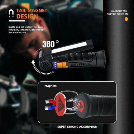 Rechargeable LED Flashlight 4lighting Modes Work Light with Tail Magnet Torch Hook Tent Light for Outdoor Camping Lantern