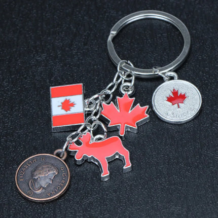 Canada Maple Leaf Flag Map Keychain Pendant Key Ring Fashion Travel Metal Keyring Tourist Souvenir Jewelry Gift for Men Women