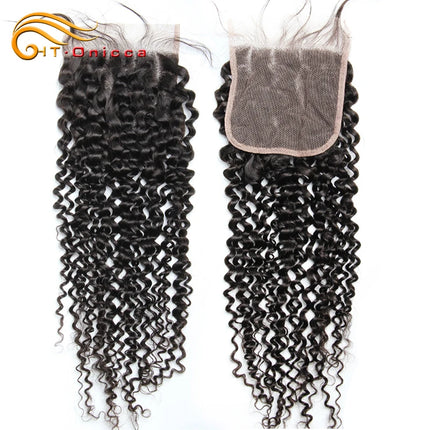 Kinky Curly Closure 4X4 Lace Closure Only Brazilian Remy 100% Human Hair Ear to Ear 13x4 Lace Frontal Closure Natural Color