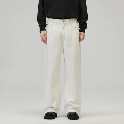 100％ Cotton Men's Baggy Straight Jeans Comfortable Soft Casual Pants Fashion Korean White Brown Denim Trousers Male Clothing