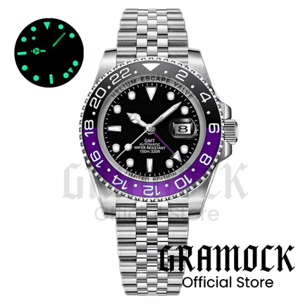 Black Purple GMT Automatic Men Watches 40mm SEA Mechanical Wristwatch Sapphire Glass Polished Strap Steel Diving NH34A Movement