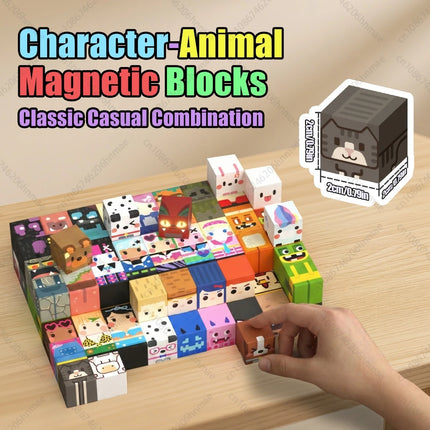 Magnetic Building Blocks Mine World Character People Animal Brick Cubes STEM Educational Family Toy Gift for Boys Girls Children