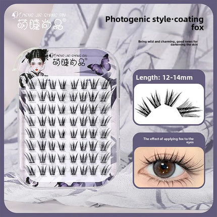 No Glue Self-Adhesive False Eyelashes - Dramatic Volume Natural Wispy Winged Fox Eye Manga Style Fluffy Cat Eye Lashes 7-12mm
