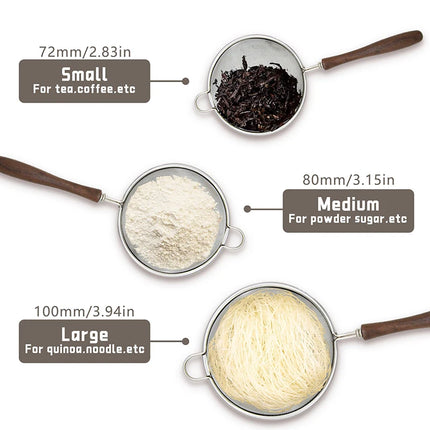 Kitchenism 304 Stainless Steel Mesh Strainer Filter Spoon with Wooden Handle for Filtering Juices Residues Flour Tea