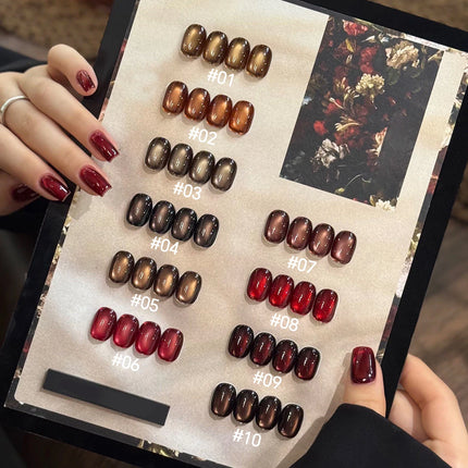 MIANEL 10ML Fiery Sunset Glass Beads Cat Eye Gel Nail Polish Winter Hot style Cat Magnetic Gel Nail Salon Black Nails 1-10pcs