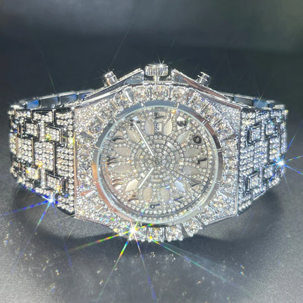 MISSFOX Hip Hop Wristwatch For Men Luxury lce Out Full Diamond Watches Fashion Green Watch Wterproof Week Display Clock 2025