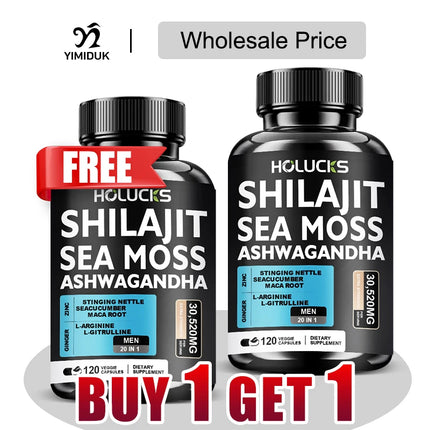 Buy 1 Get 1 Free! Pure Shilajit & Sea Moss Supplement, for Boosts Testosterone, Energy & Stamina, Supports Male Vitality, Men
