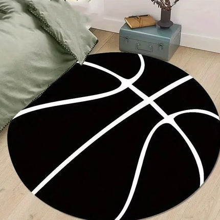 Basketball Patterned Flannel Circular Printed Carpet Suitable for Living Room Bedroom Kitchen E-sports Room Absorbent and Carpet