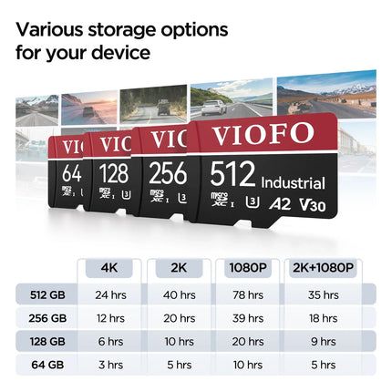 VIOFO Industrial Grade microSD Card, U3 A2 V30 High Speed Memory Card with Adapter