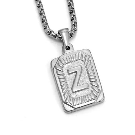 Men's 18K Gold Square Double-Sided 26 English Letter Pendant Titanium Steel Jewelry Necklace
