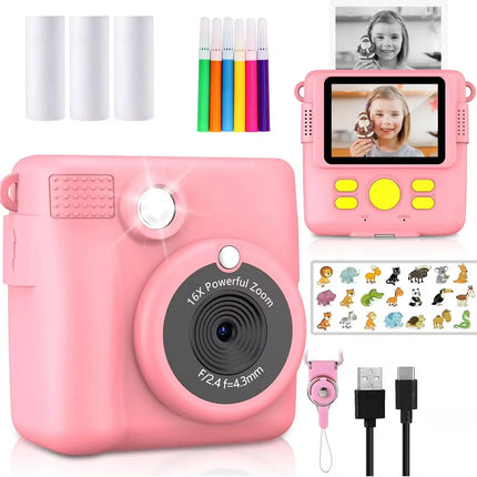 Portable Instant Print Camera for Kids - 1080P HD Video Camera with 3 Rolls Photo Paper and 32GB Card, Perfect Toy for Toddlers