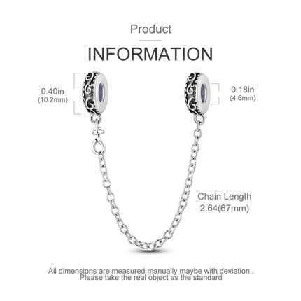 Sparkling Clear Silver Safety Chain 925 Sterling Silver Safety Chain Charm Beads Fit Original Bangle Bracelet DIY Jewelry
