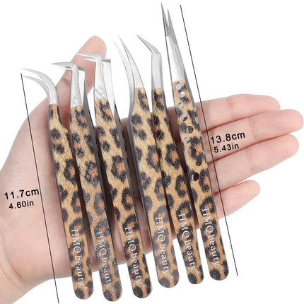 Leopard Eyelash Tweezers Stainless Steel High Quality Lash Tweezer For Lashes Extension Anti-Static 3D Accurate Clip Makeup Tool