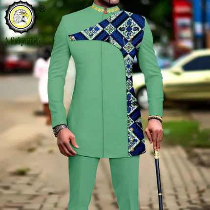 Men's 2 Pieces Suit Elegant Single Breated Slim Fit Embroidery Print Blazer Pants Set African Clothes Party Wedding A2316025