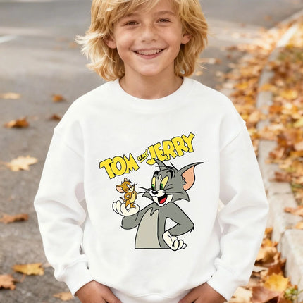 WB Tom Jerry Kids' Hoodie Cartoon Characters Machine Washable All-Season Casual Pullover for Boys Everyday Playtime Outdoor Wear