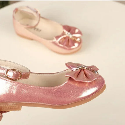 Spring Autumn Kids Leather Shoe Elegant Bowtie Girl Princess Shoes Fashion Casual Wedding Children's Flats Ankle-strap Versatile