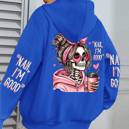 I'm Good Coffee Skull Funny Printing Womens Hoodie Loose Jogging Pullovers Fleece Autumn Sportswear Casual Y2K Unisex Hoody