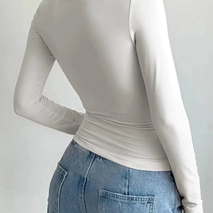 2026 Summer Solid Crew Neck T-Shirt Casual Long Sleeve Top For Spring & Fall, Women's Clothing