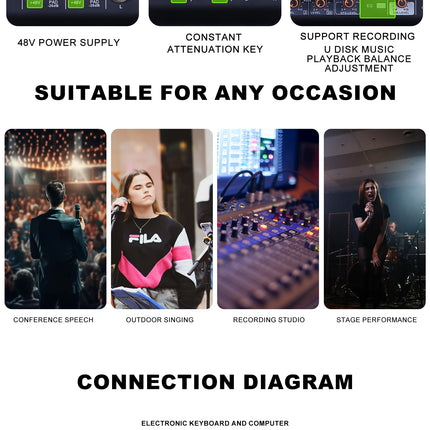 Sound card mixer mobile computer live broadcast network K song recording arranging suit belt USB reverberation 5V