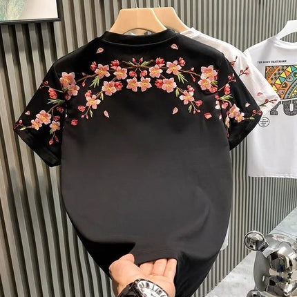 Men's Trend Embroidery Plus Size Pullovers Top Short Sleeve All-match Fashion T Shirts Korean High Street Men Clothing Summer