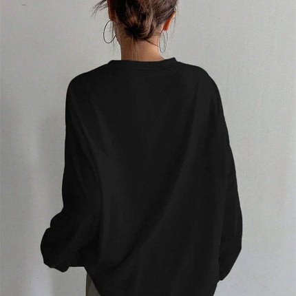 Women's Basic Long Sleeve Loose O-neck T-shirt Autumn Winter Solid Color Tee Top Streetwear