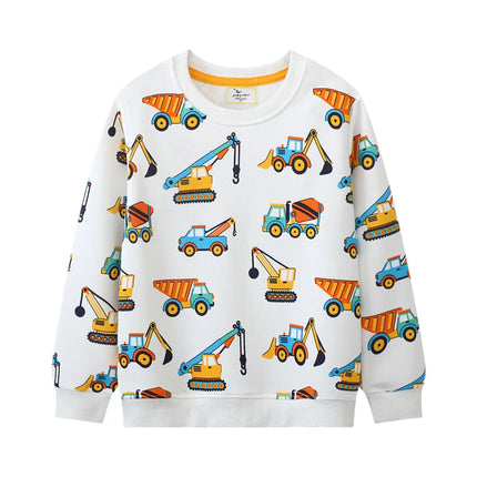Jumping Meters 2-7T 2025 Design Striped Boys Sweatshirts Truck Car Embroidery Hooded Shirts Kids Clothes Long Sleeve Autumn Tops