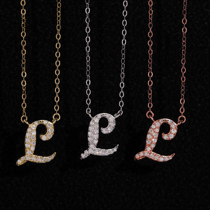 Iced Out Pendant Necklace  925 Silver Initial VVS Moissanite Letter Pendant Link Chain Necklace A-Z  for Men Women