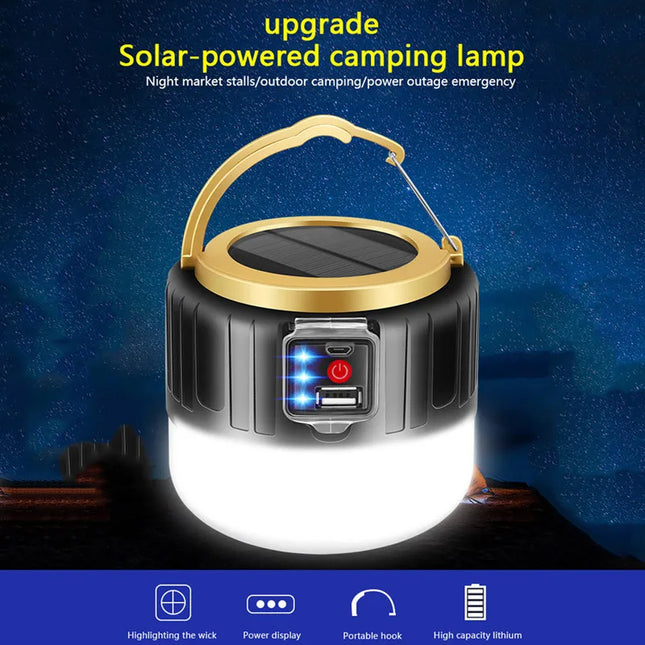 280 Watts Solar LED Camping Light USB Rechargeable Bulb For Outdoor Tent Lamp Portable Lanterns Emergency Lights For BBQ Hiking