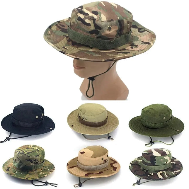 Outdoor Camouflage Fisherman Hat Tactical Training Extension Breathable Military Training Camping Sunscreen Hat