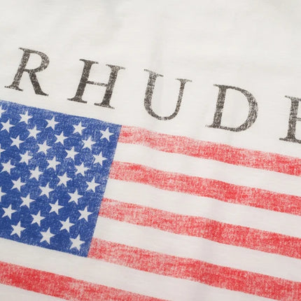 USA Flag Print RHUDE T Shirt Men Women American Streetear High Quality Loose Short Sleeve Tees Tops