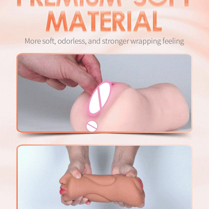 Realistic 3-IN-1 Male Masturbator - Deep Throat + Artificial Pussy + Rubber Vagina, Oral Blowjob Adult Sex Toy