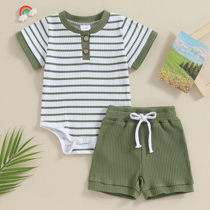 Pudcoco Infant Baby Girl Boy 2Piece Outfits Summer Striped Short Sleeve Romper Elastic Shorts Set Toddler Newborn Girl Boy 0-18M