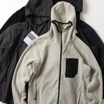 Warm Fleece Outdoor Hooded Open Cardigan Sweatshirt Sporty Casual Wave Patterned Men's Jacket Youth Winter Leisure Wear