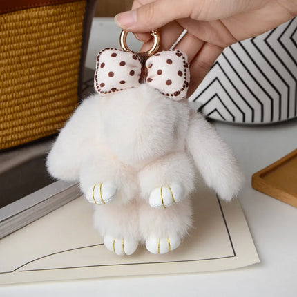 ZAKOL New Mini Rabbit Hair Bow Pendant Bag Strap Car Key Chain Cute Bunny Couple Pendant Cute Keychain Key Chains