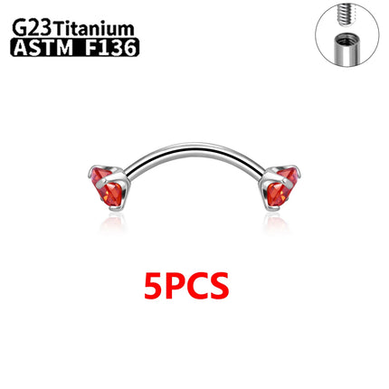 1/5/50pcs G23 Titanium ASTM-F136 Piercings Eyebrow  zircon Earring Internal thread Eyebrow Body Jewelry Wholesale