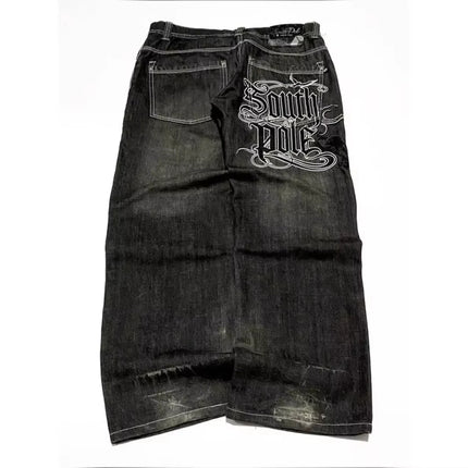 Y2K Harajuku Street Style Men Jeans Letter Embroidered Loose Hip Hop Oversized Wide Leg Unisex Mopping Trousers Soft Fabric