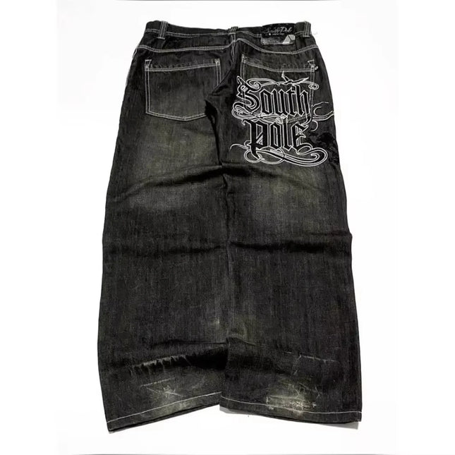 Y2K Harajuku Street Style Men Jeans Letter Embroidered Loose Hip Hop Oversized Wide Leg Unisex Mopping Trousers Soft Fabric