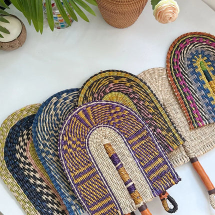 Seaweed Weaving Fan Nordic Hand Woven Africans Elements Fans Portable Sturdy Handheld Straw Fan For Party Wall Decoration