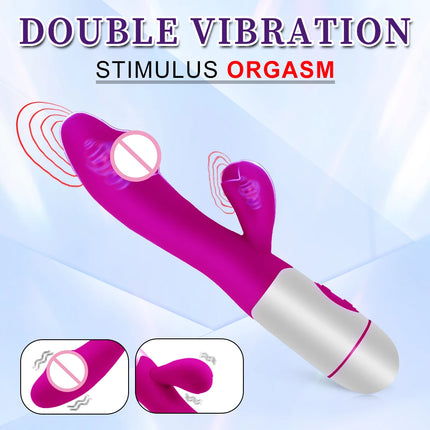 Realistic Rabbit Dildo Dual Vibrator G-Spot Clitoral Stimulation Massager Powerful Vibrating Vagina Masturbator Women's Sex Toy