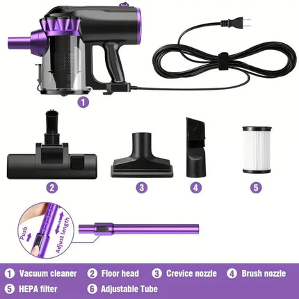 600W Portable Corded Handheld Vacuum Cleaner 18KPa Powerful Low Noise 48dB 4-in-1 Lightweight Stick Design for Household Use