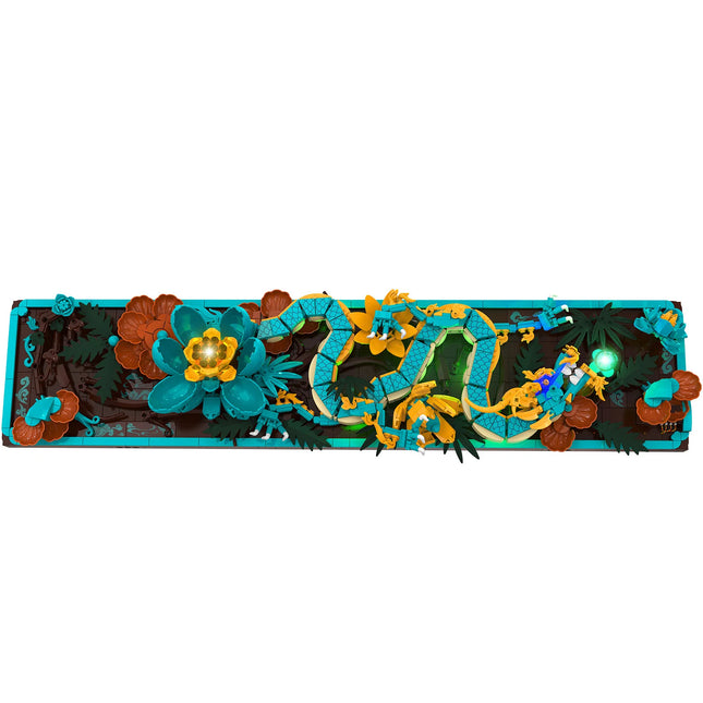 1676 PCS Lighted Dragon Pattern Wall Hanging Decoration Ornament Building Blocks Set Model Assembly Toy Adult Birthday Gift