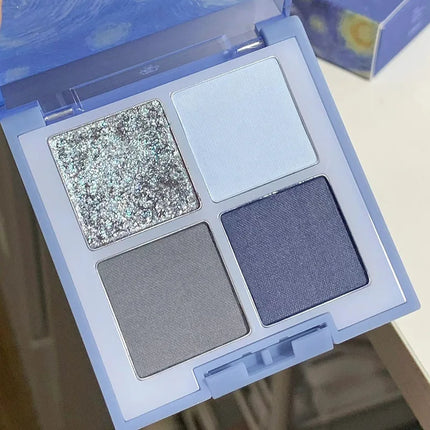 4-Color Glitter Blue Eyeshadow Palette Matte Pearl Shimmer Acrylic Smoky Grey Eye Shadow Palette Long Lasting Makeup Cosmetic